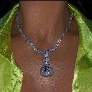 Silver Money bag Tennis necklace 18 inch